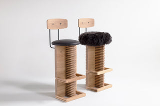 Cicely Bar Stool Backrest White Oak Sheepskin, image 1