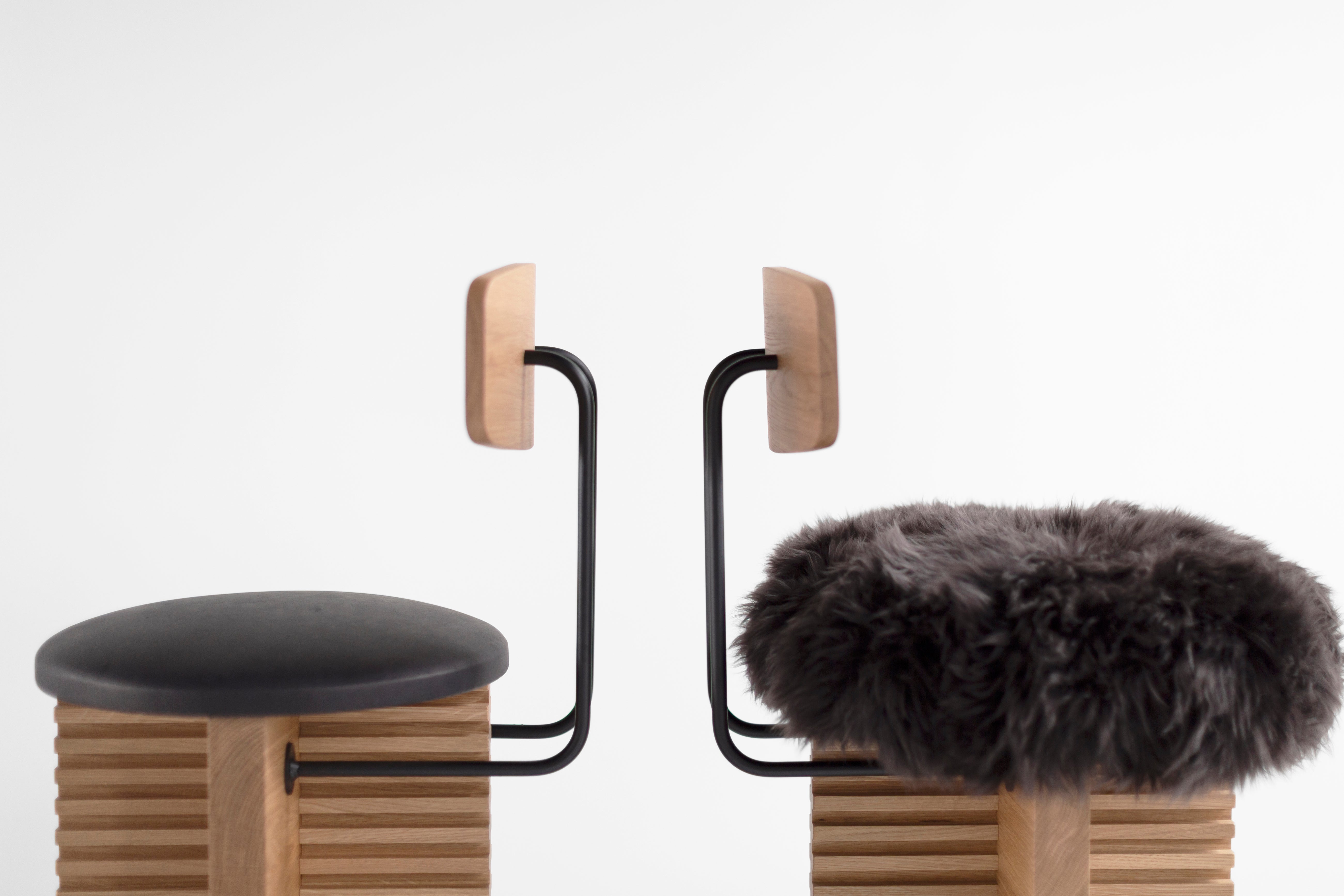 Cicely Bar Stool with Backrest in White Oak and Sheepskin - 3426