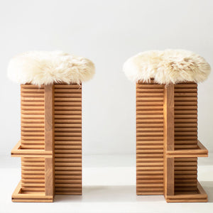 Cicely Bar Stools in White Oak and Sheepskin Image 01