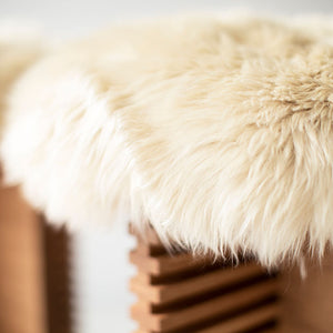 Cicely Bar Stools in White Oak and Sheepskin Image 02