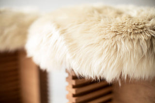 Cicely Bar Stools in White Oak and Sheepskin Image 02