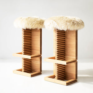 Cicely Bar Stools in White Oak and Sheepskin Image 03