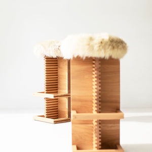 Cicely Bar Stools in White Oak and Sheepskin Image 04
