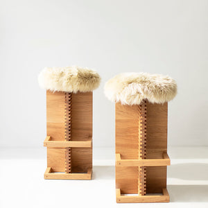 Cicely Bar Stools in White Oak and Sheepskin Image 06