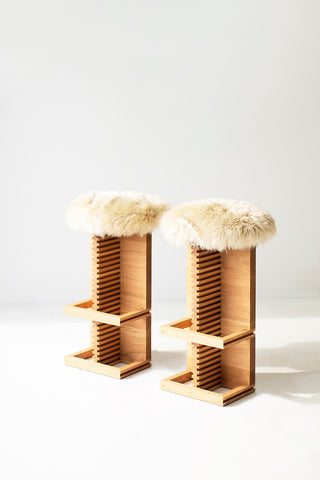 Cicely Bar Stools in White Oak and Sheepskin Image 10