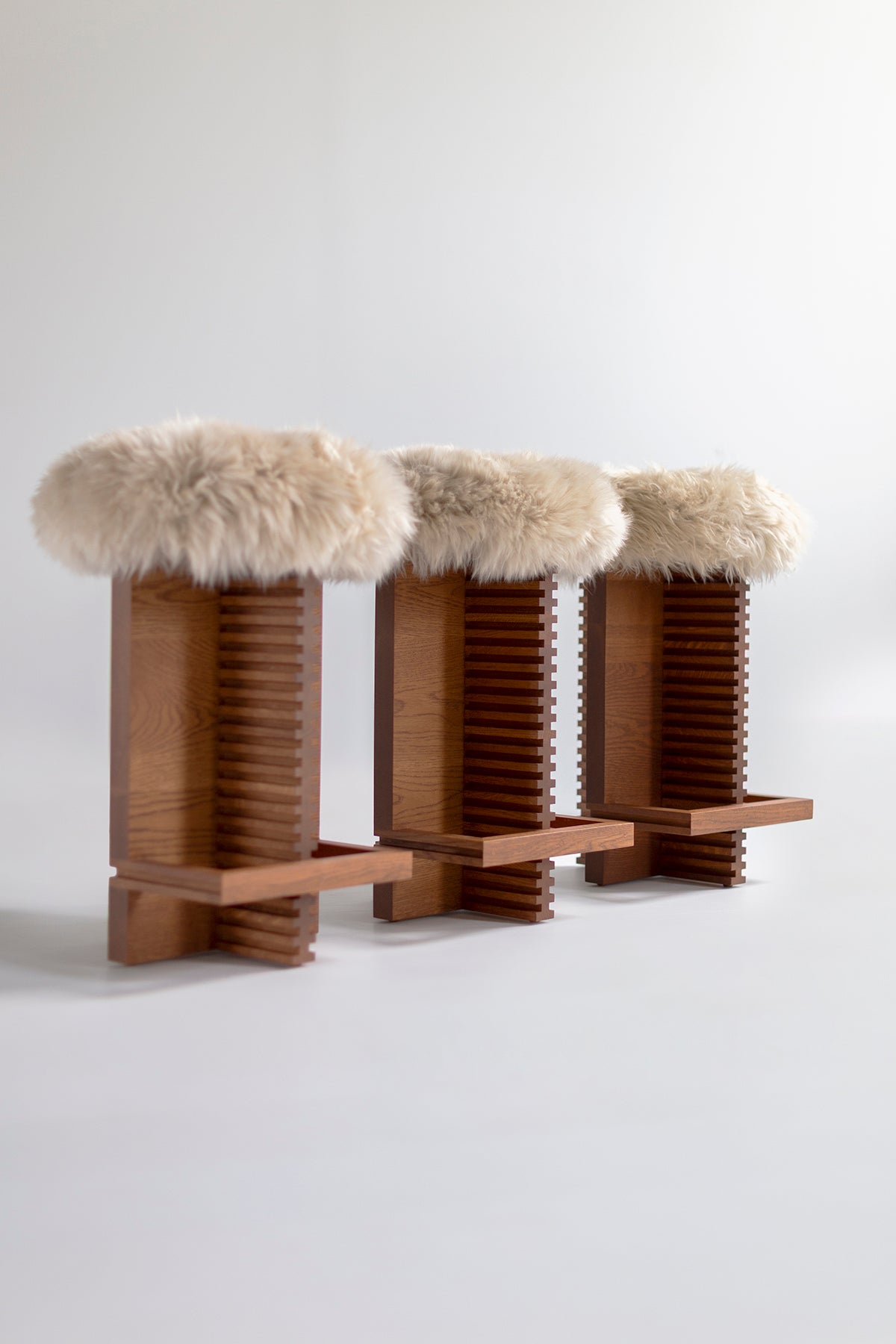 Cicely Counter Stool in Caramel Sheepskin — Modern Luxury White Oak Stool