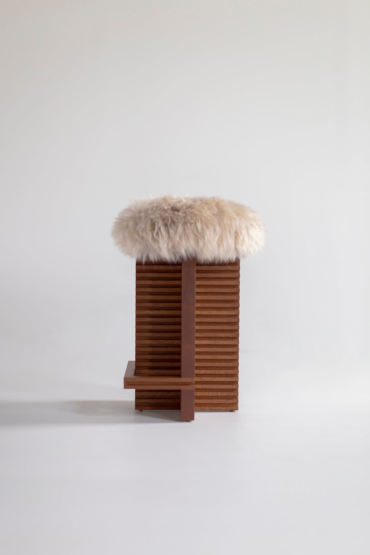 Cicely Counter Stool in Caramel Sheepskin — Modern Luxury White Oak Stool