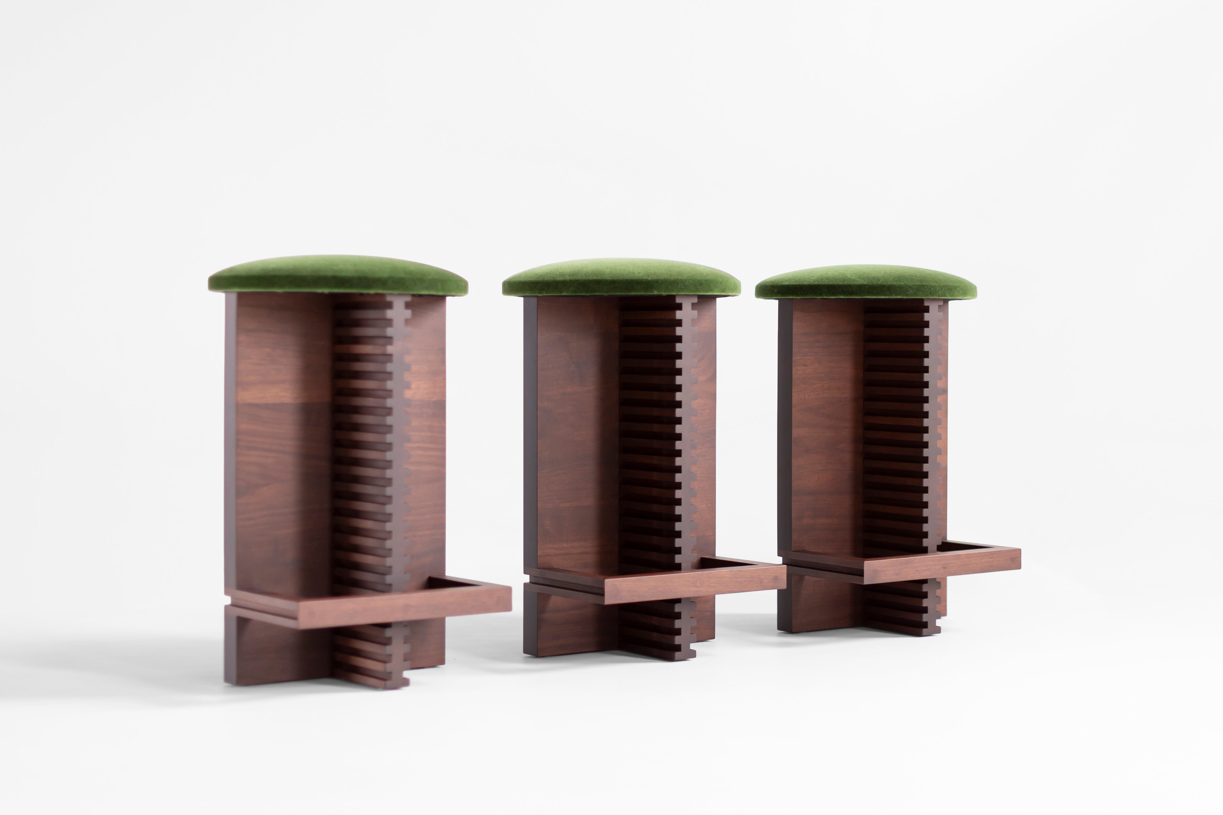 Cicely Counter Stools in Walnut and Green Mohair - 2826