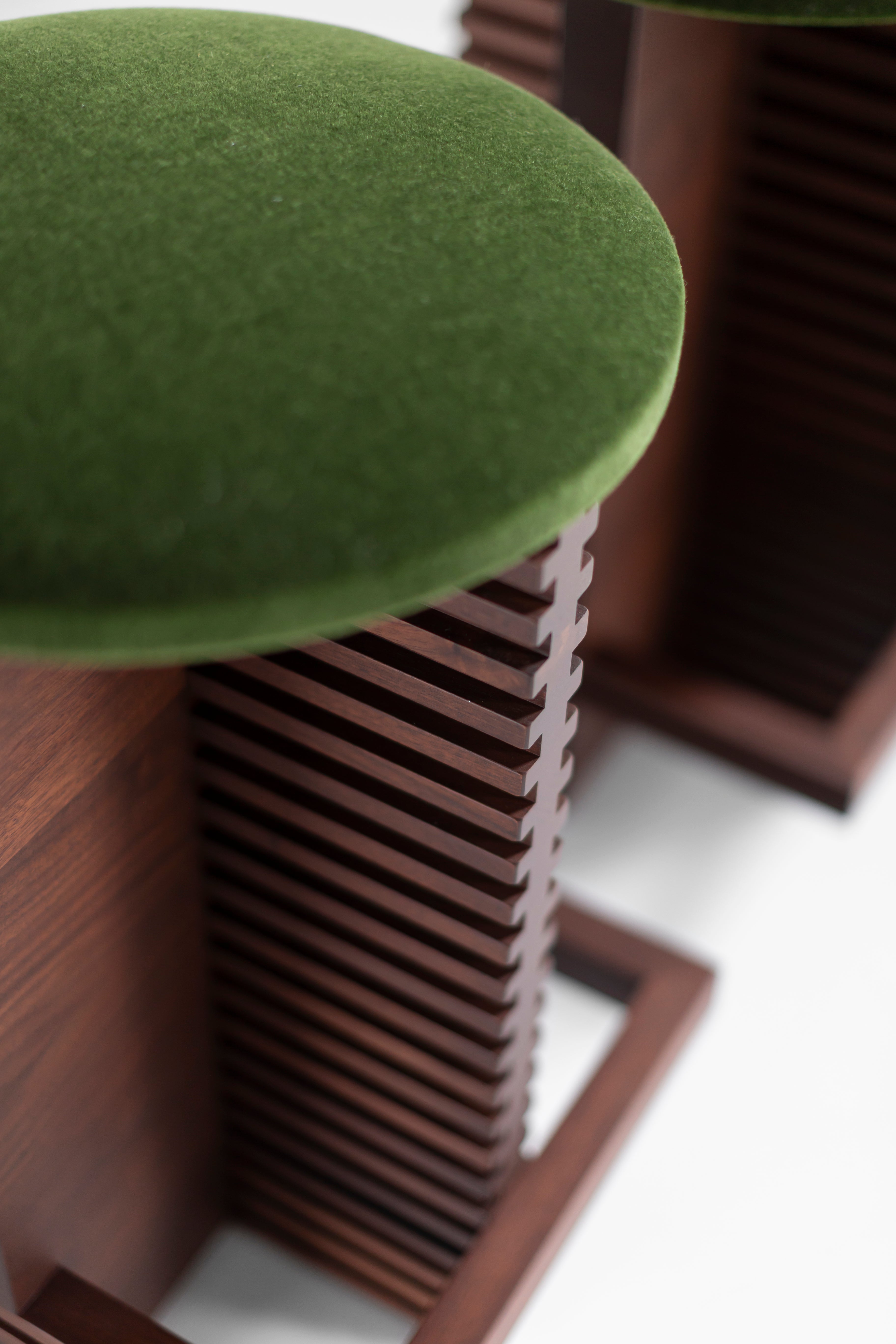 Cicely Counter Stools in Walnut and Green Mohair - 2826