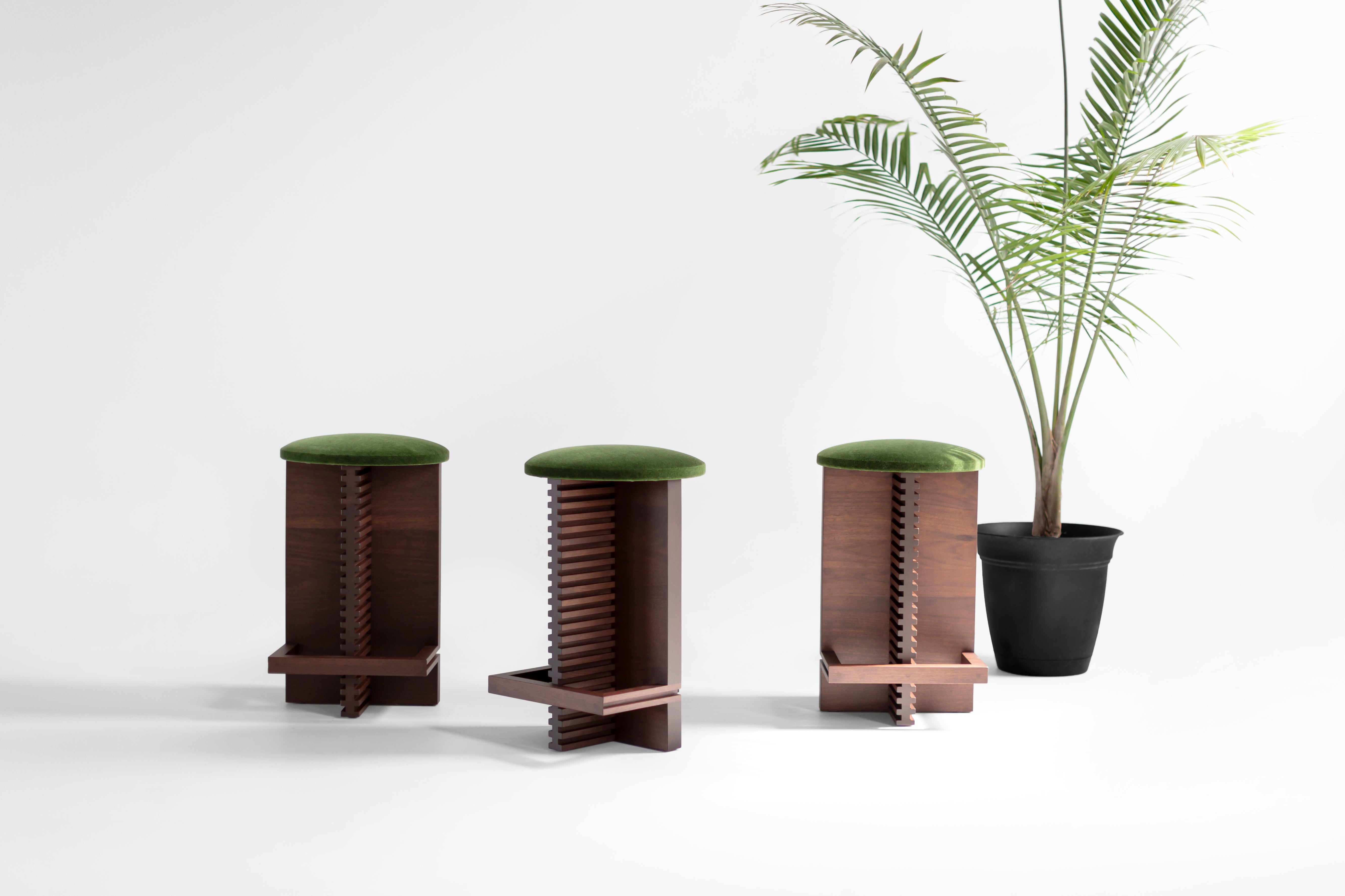Cicely Counter Stools in Walnut and Green Mohair - 2826