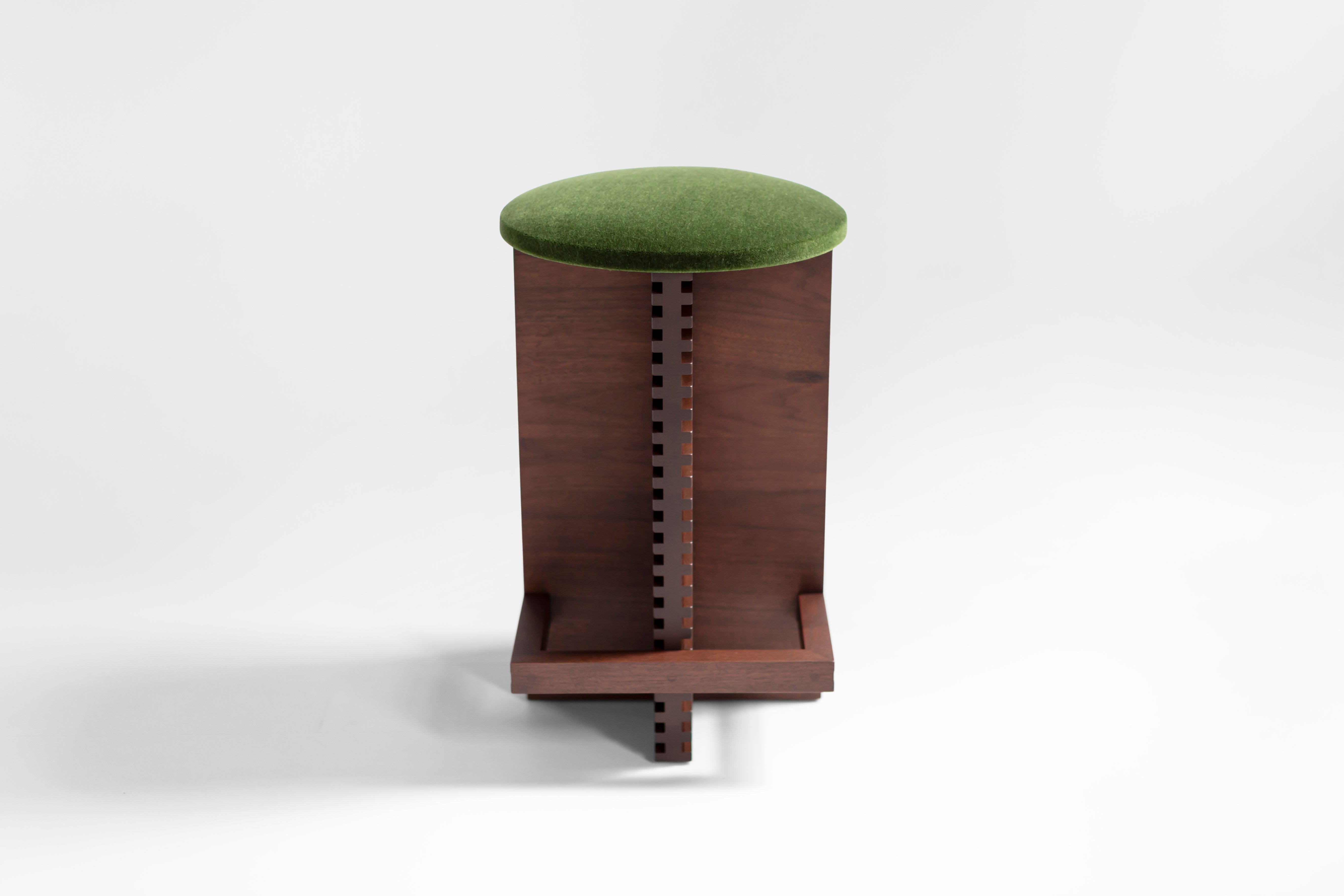Cicely Counter Stools in Walnut and Green Mohair - 2826