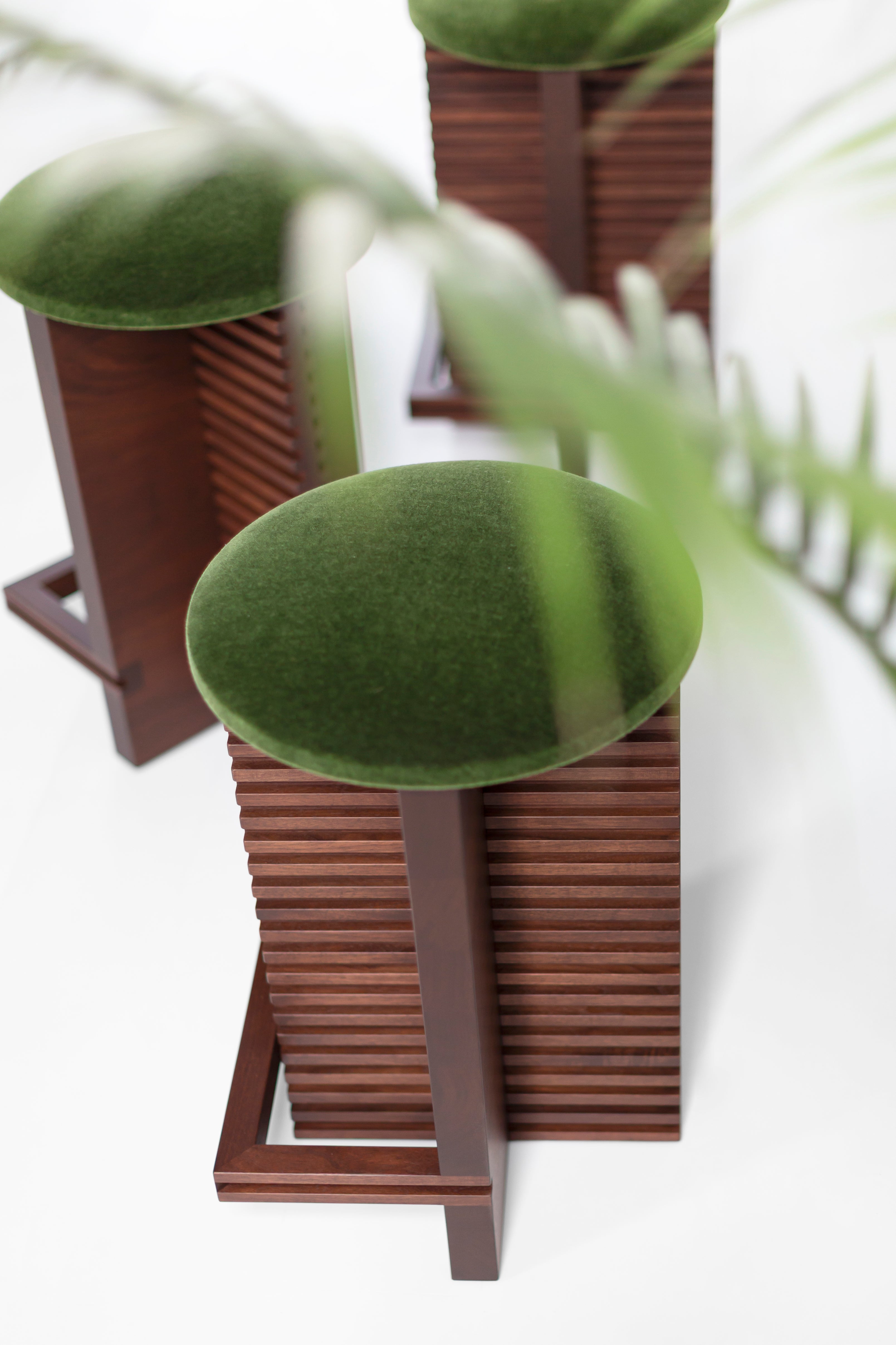 Cicely Counter Stools in Walnut and Green Mohair - 2826