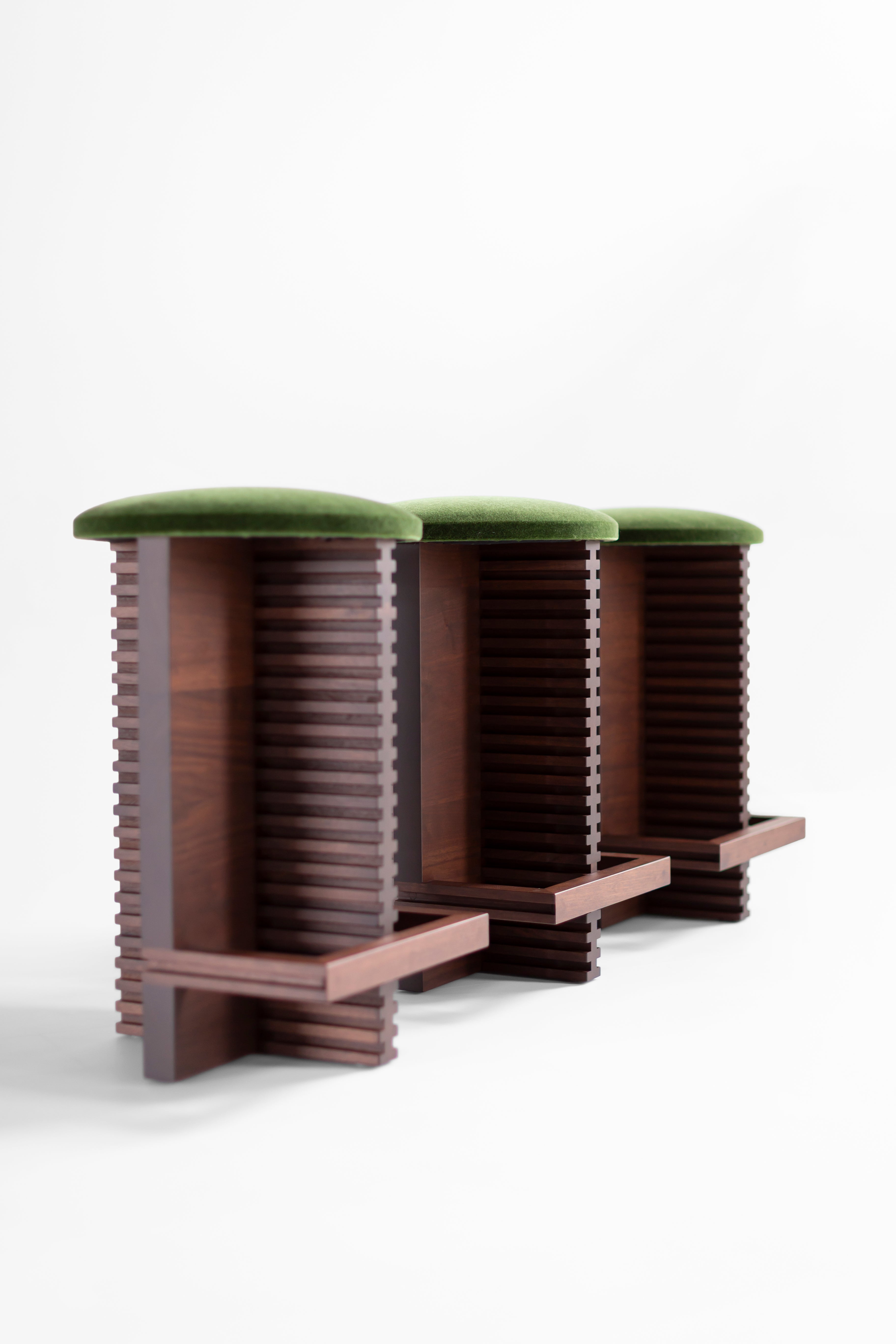 Cicely Counter Stools in Walnut and Green Mohair - 2826