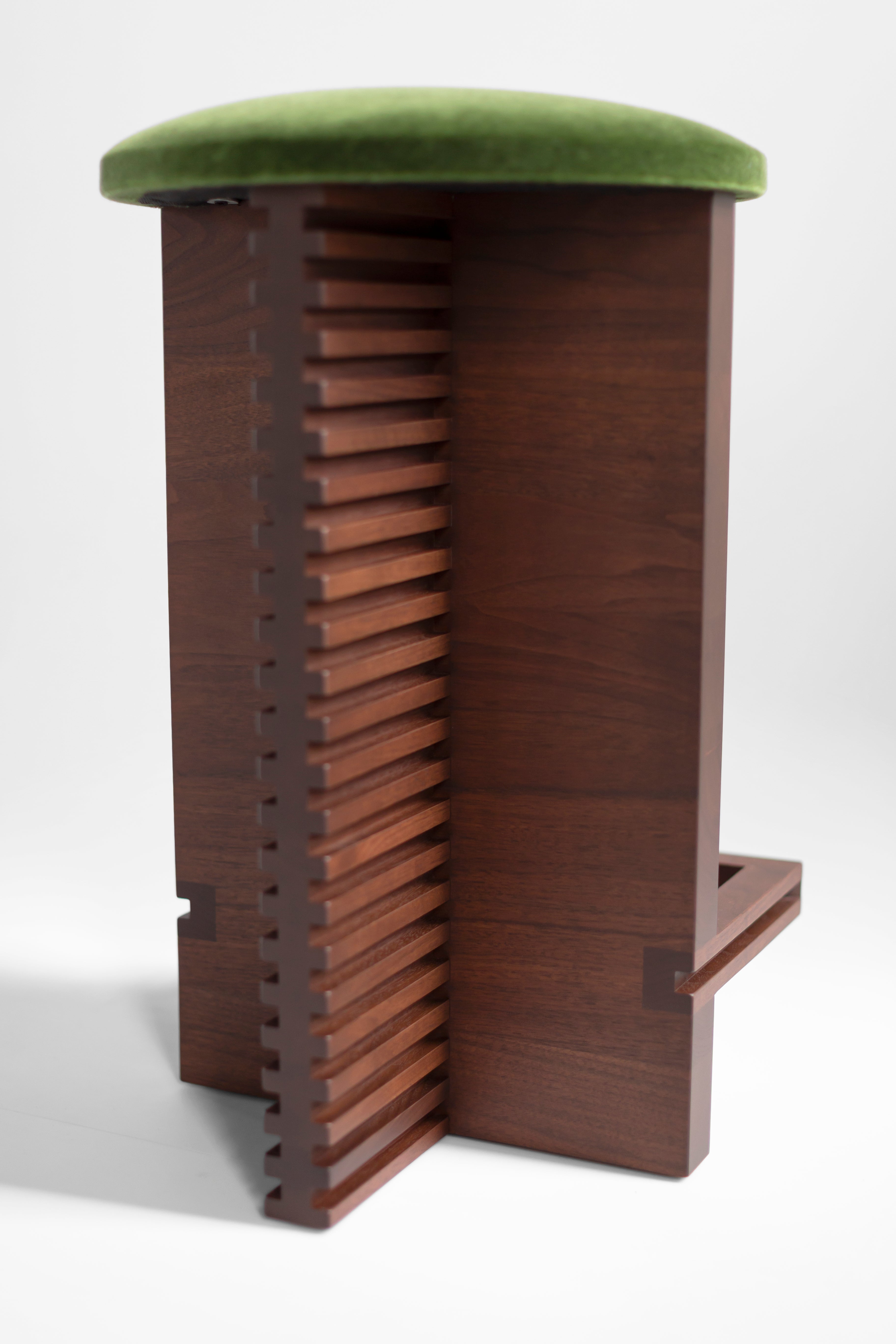 Cicely Counter Stools in Walnut and Green Mohair - 2826