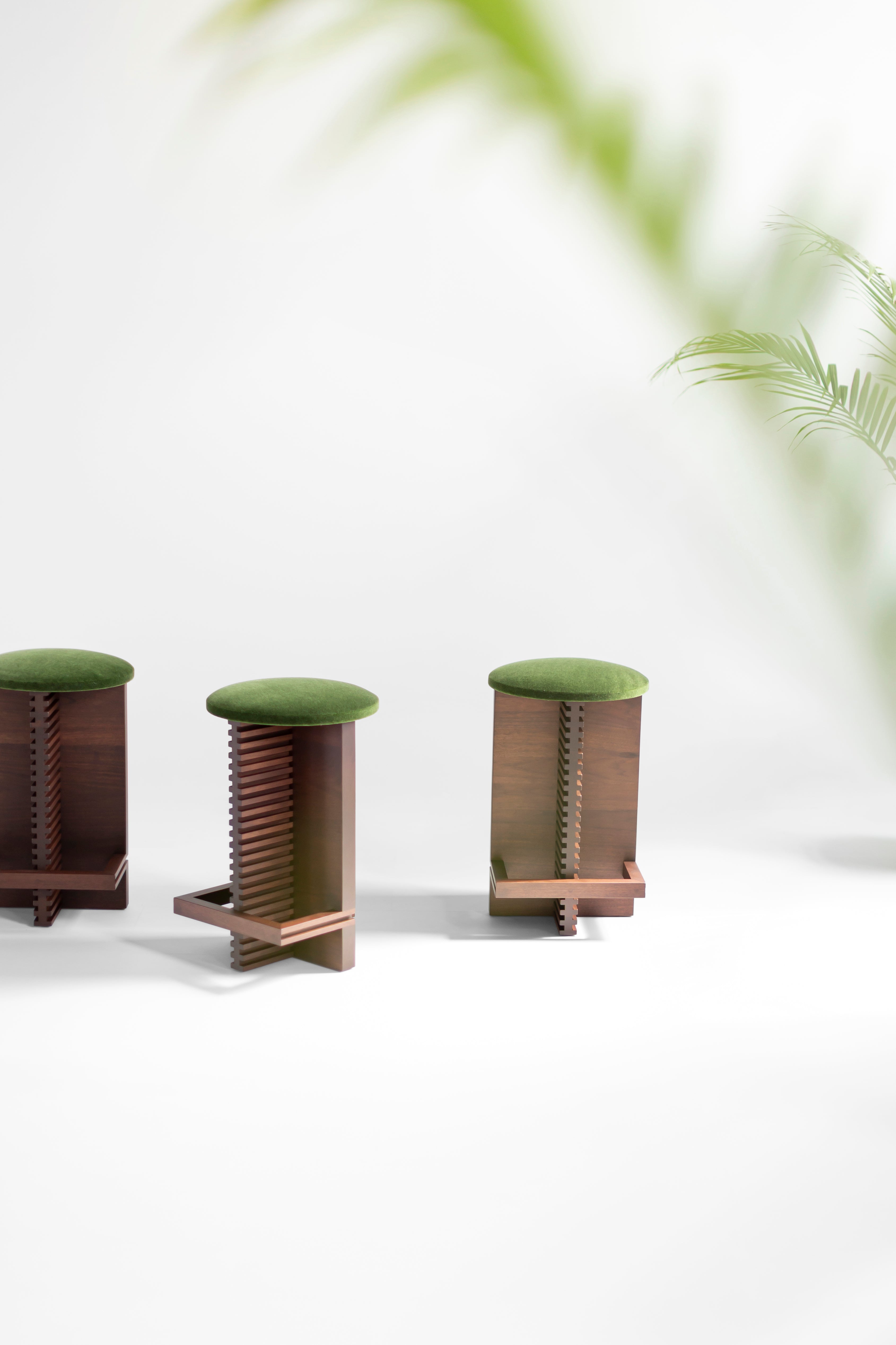 Cicely Counter Stools in Walnut and Green Mohair - 2826