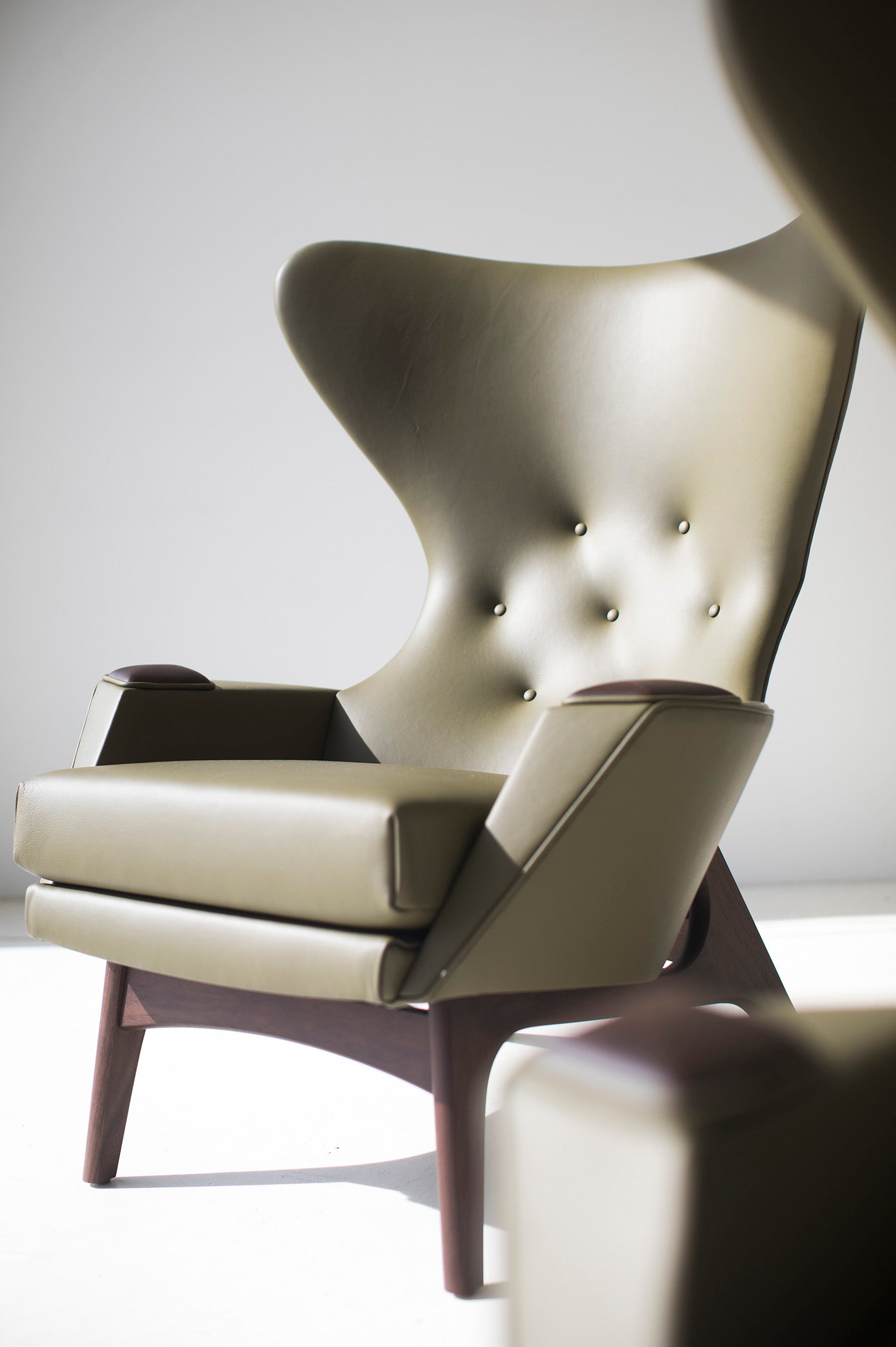 Craft Associates® Large Wing Chair 1407 — Modern Luxury Walnut Wing Chair