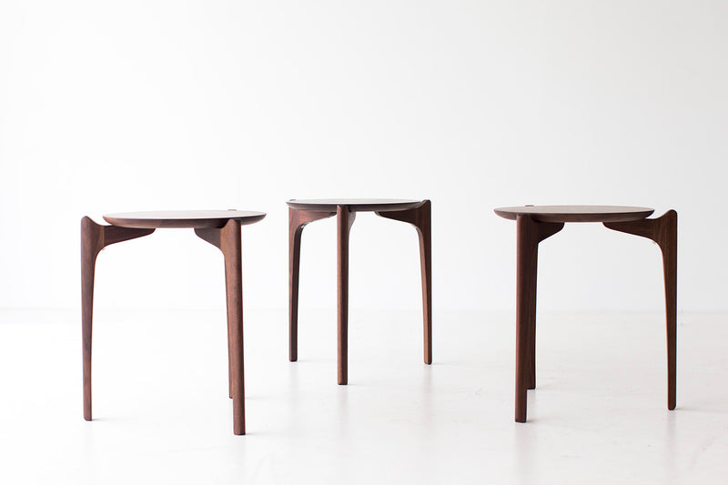 Craft modern stacking tables in solid walnut, front view