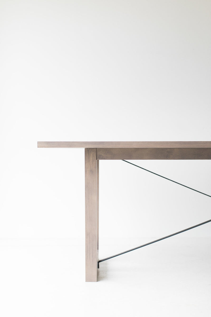 Modern distressed grey dining table, side profile
