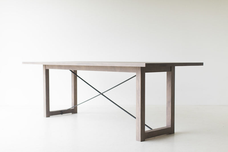 Distressed dining table shown from above