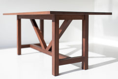 Modern luxury solid walnut farm dining table by Bertu Home, front view