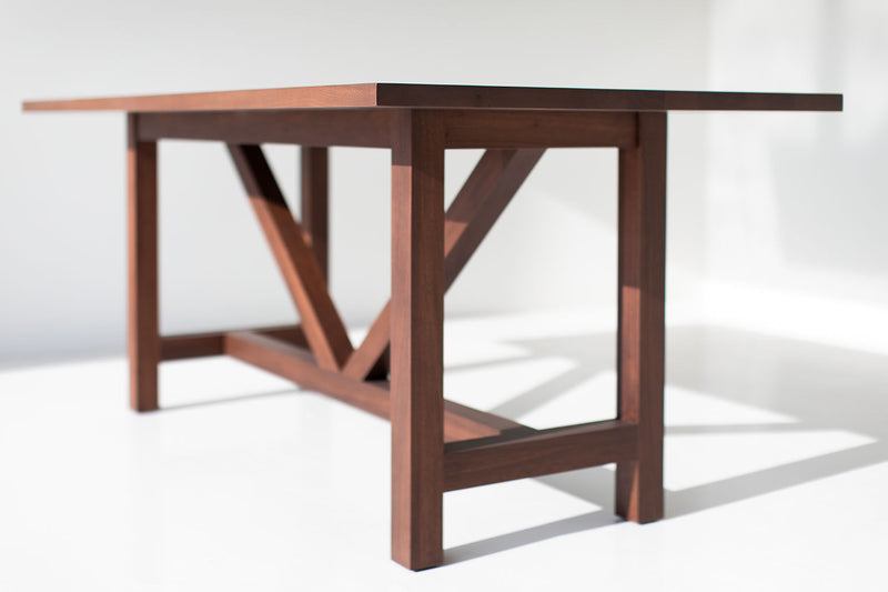Modern luxury solid walnut farm dining table by Bertu Home, front view