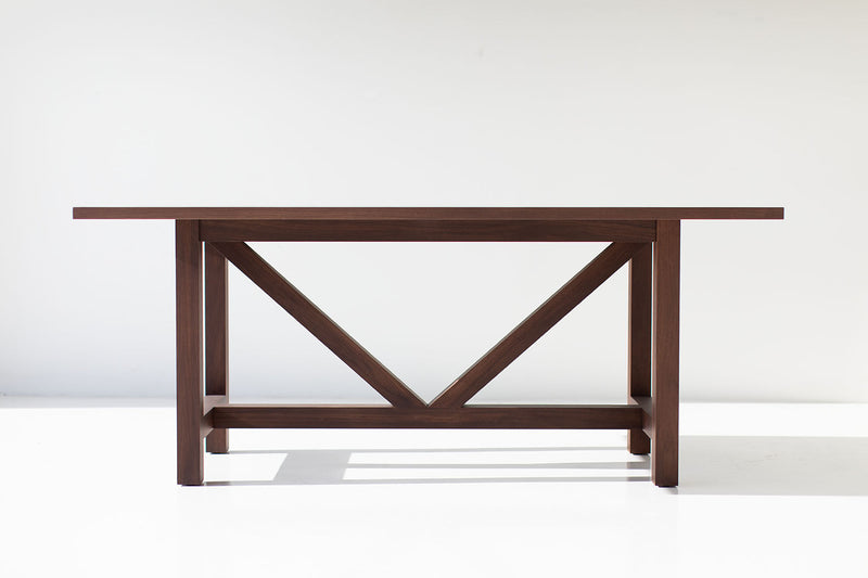 Modern luxury walnut farm table, side profile