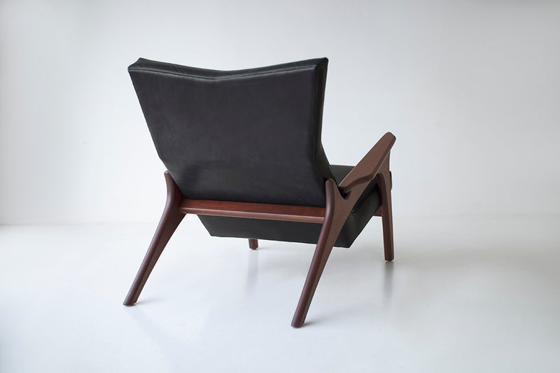 Overhead view of a leather lounge chair seat cushion