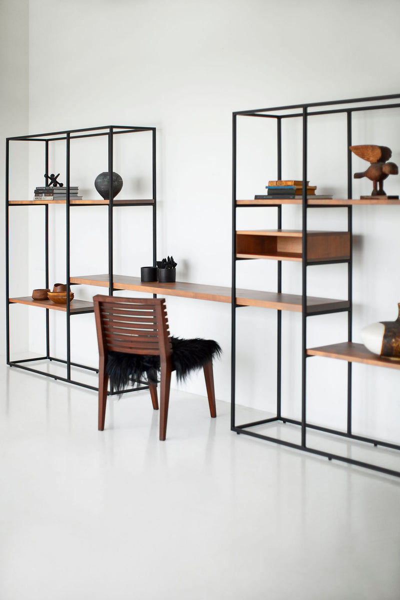 Industrial wall unit styled with folders and mail in the open drawer