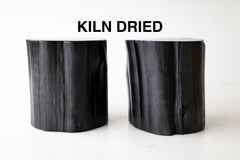 Large black outdoor tree stump side table made from solid red cedar