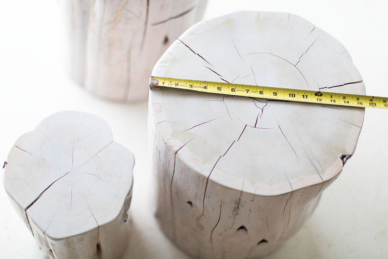 Modern luxury tree stump table styled in an outdoor lounge setting