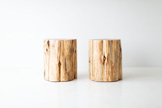 Close-up of the hand-chipped bark edge on the natural stump table