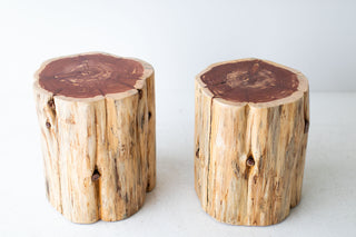 Natural finish stump side table shown from above