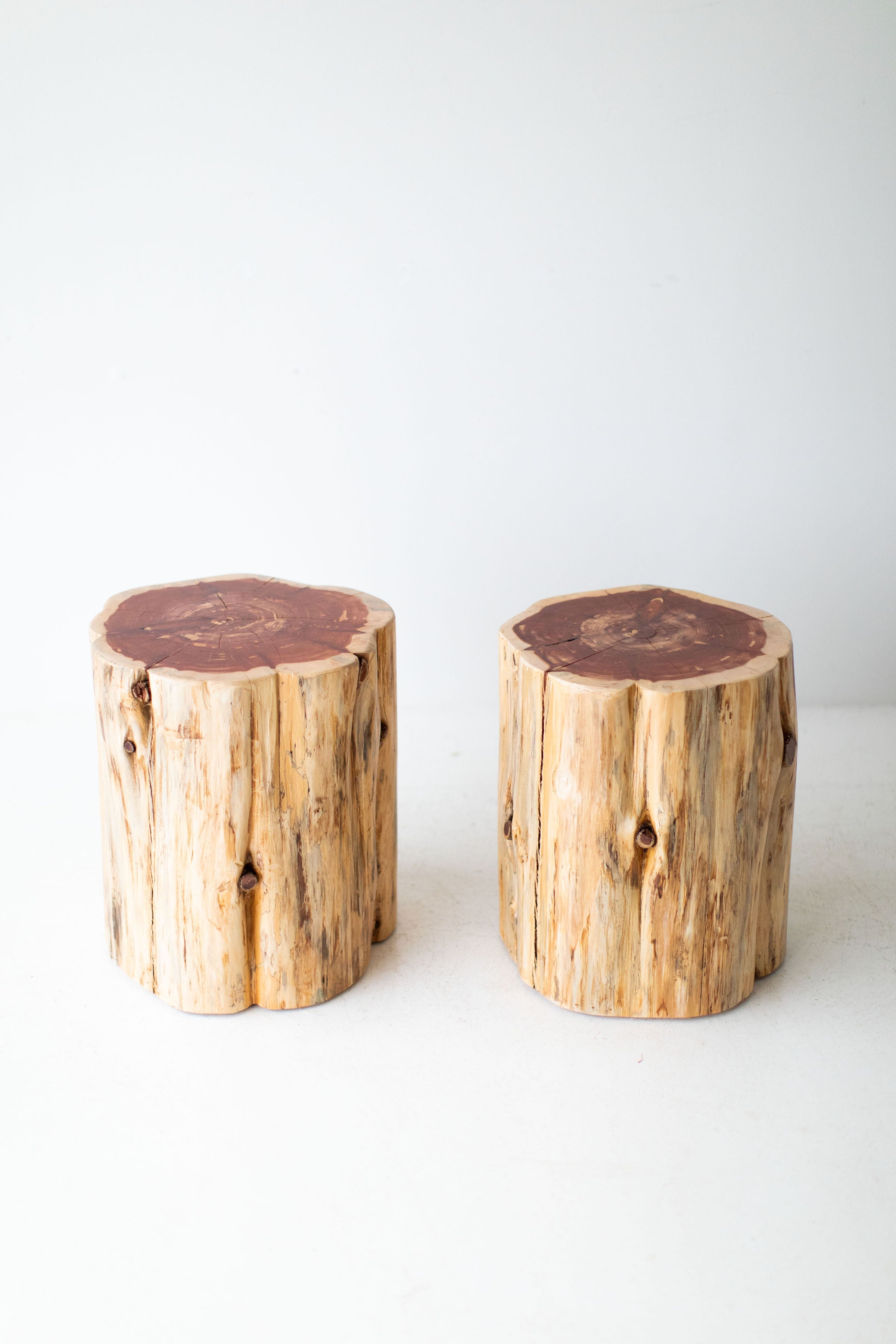 Modern Wood Stump Side Table & Nightstand – Black, Whitewash & Natural