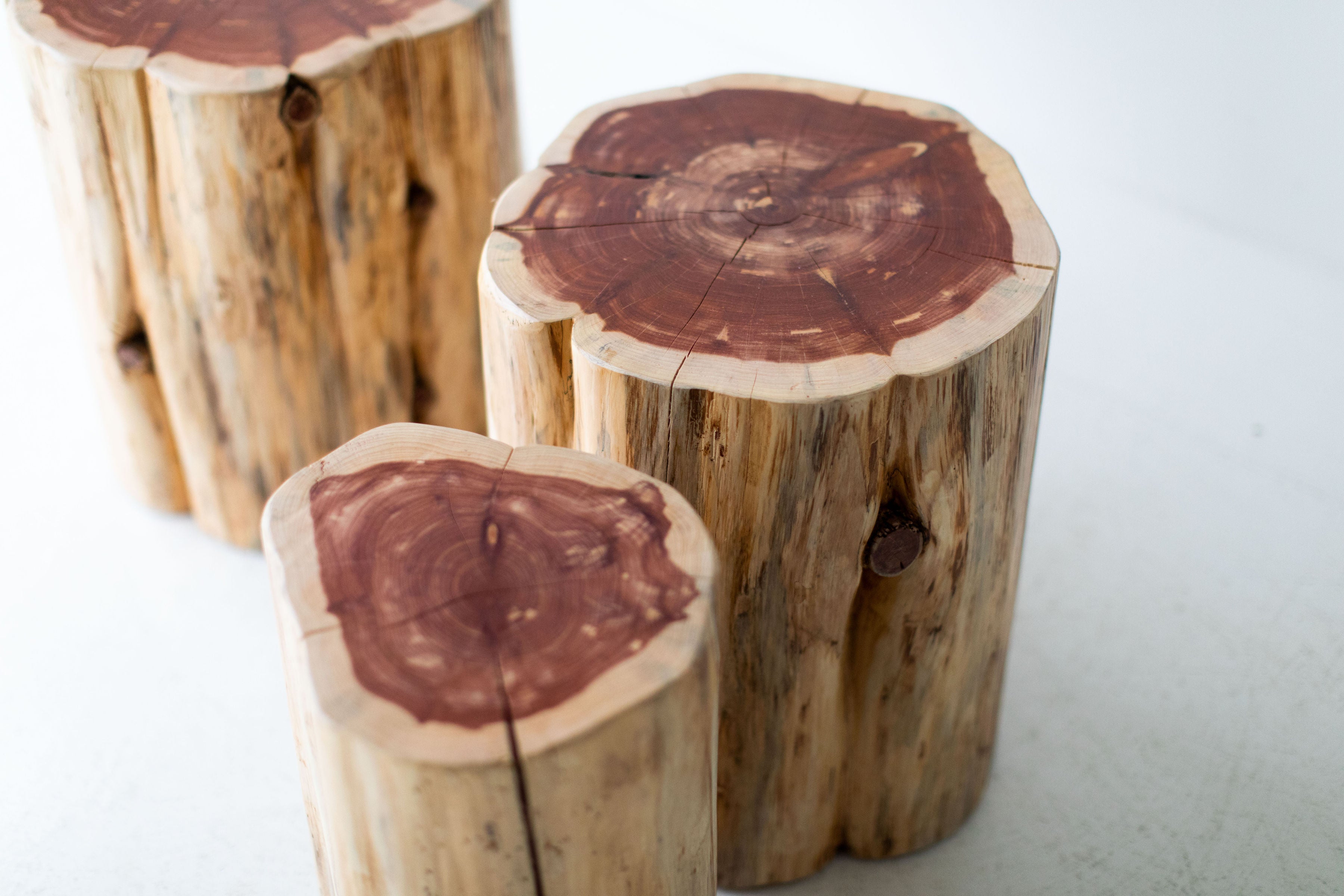 Modern Wood Stump Side Table & Nightstand – Black, Whitewash & Natural