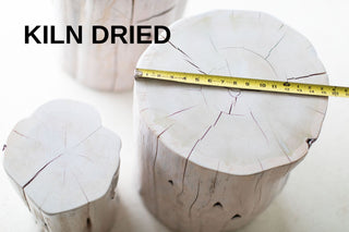 Whitewash modern tree stump side table in red cedar, front view