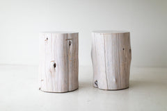 Close-up of the whitewash finish on the wood stump table