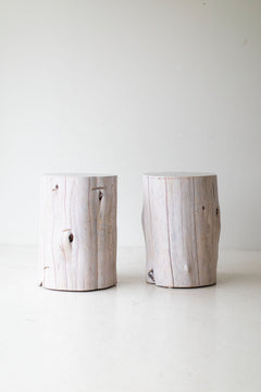 Modern luxury whitewash stump side table in a modern living room