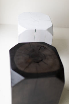 Overhead view of the Dublin side table's square natural wood top