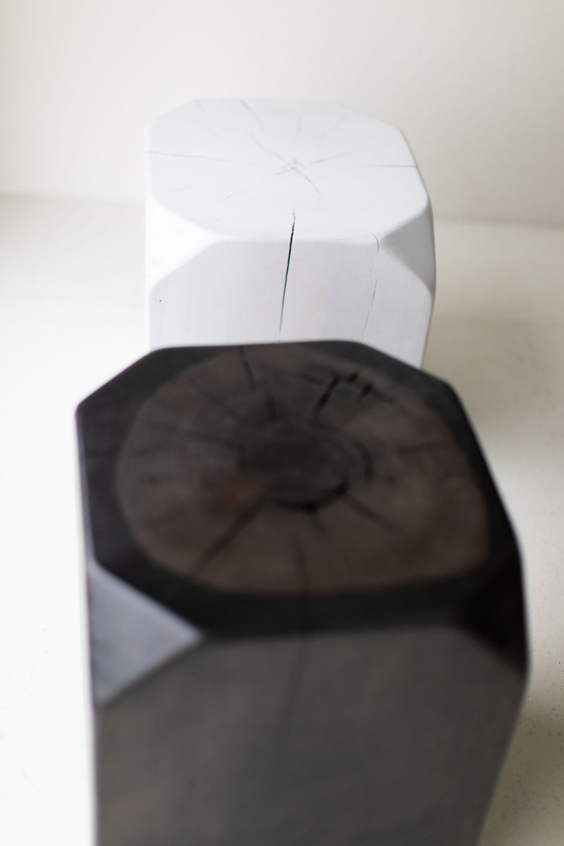 Overhead view of the Dublin side table's square natural wood top
