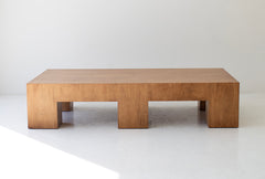 Close-up of the mitered corner on the white oak coffee table