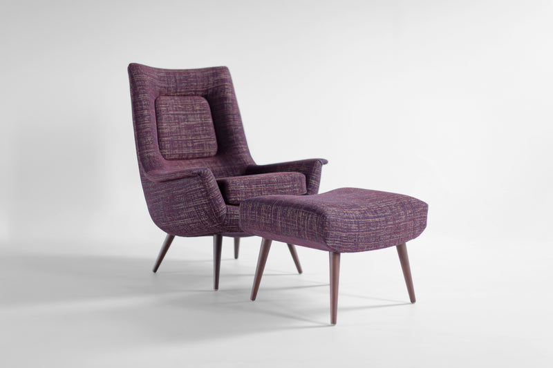 Lawrence Peabody walnut high back lounge chair, front view