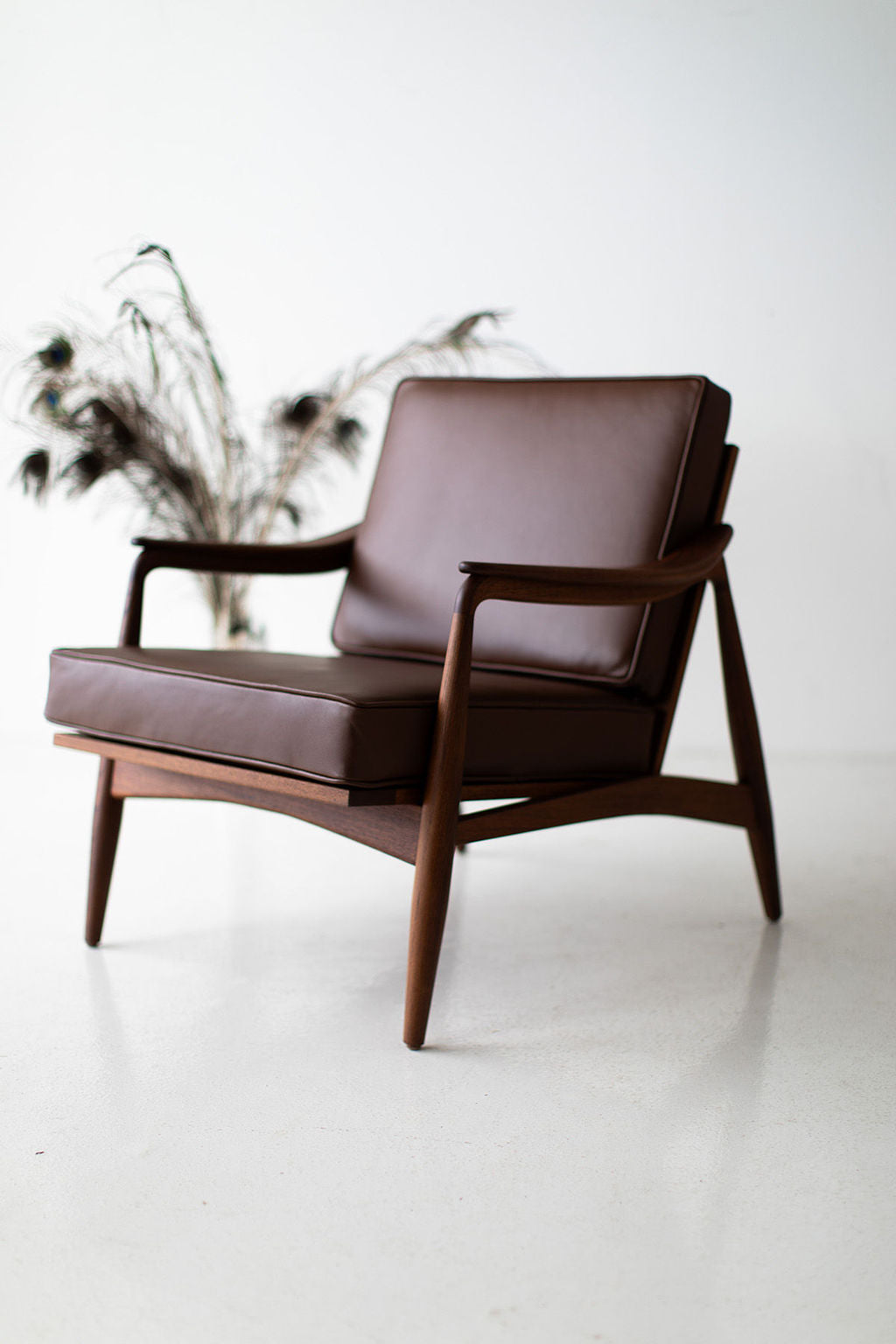 Lawrence Peabody Leather Cane Back Teak Lounge Chair - 2001P