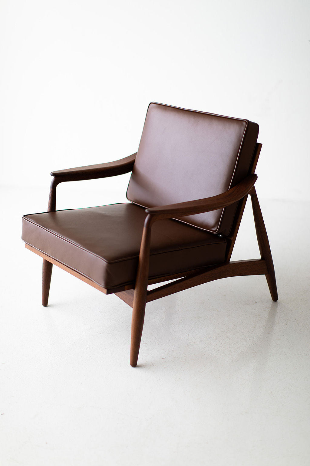 Lawrence Peabody Leather Cane Back Teak Lounge Chair - 2001P