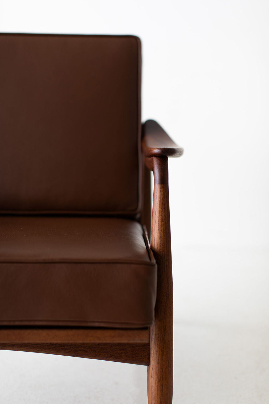 Lawrence Peabody Leather Cane Back Teak Lounge Chair - 2001P