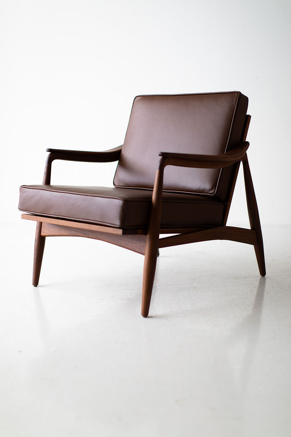 Lawrence Peabody Leather Cane Back Teak Lounge Chair - 2001P
