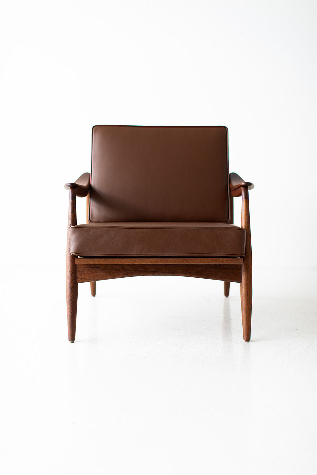 Lawrence Peabody Leather Cane Back Teak Lounge Chair - 2001P
