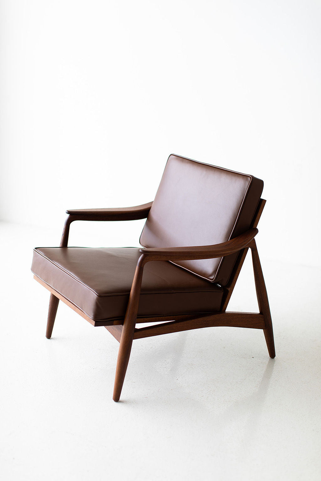 Lawrence Peabody Leather Cane Back Teak Lounge Chair - 2001P