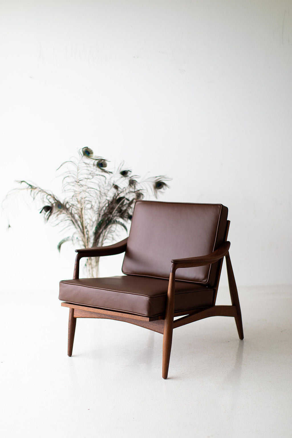 Lawrence Peabody Leather Cane Back Teak Lounge Chair - 2001P