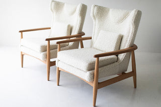 Back view of the Peabody wing chair showing the boucle back