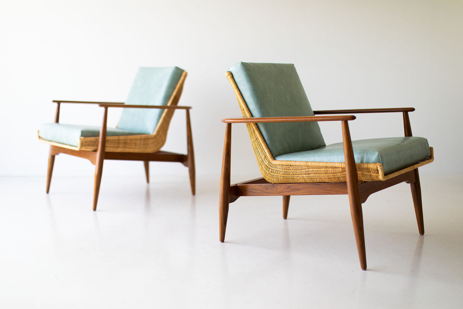 Lawrence Peabody Wicker Lounge Chair 1806P — Modern Luxury Hand-Woven Wicker & Teak Lounge Chair